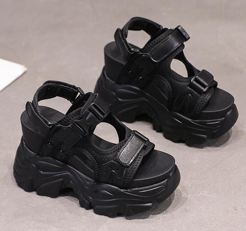 Sommer Damen Plateau offene Zehenpartie Sport Sandalen Keilabsatz hoher Absatz Sneaker Schuhe - Bild 23 von 26