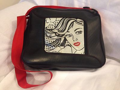 Cyclus Black Recycled Tire Purse Bag With Roy Lichtenstein Style Woman On Front