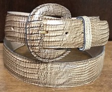 Vintage Calderon Brown LizardbEmbossed Leather Belt Sz M USA 1-1/4  Wide EUC