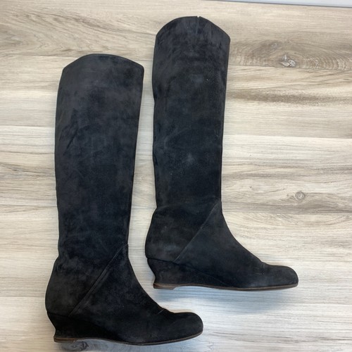 Bottega Veneta Knee High Suede Womens Black Designer Boots Sz 37 US 7 Low Wedge - Picture 2 of 15
