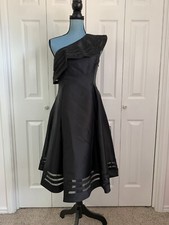 NWT Adrianna Papell One-Shoulder Black Mikado Organza Ruffle Dress Size 4