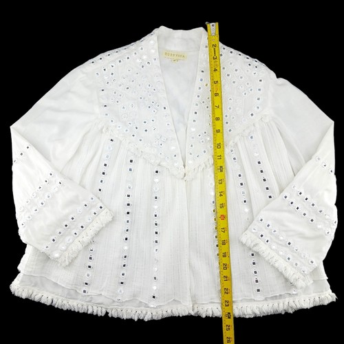 Ruby Yaya Women's White Long Sleeves Pleated/ Fringe Open-front Jacket Size M - Picture 6 of 15