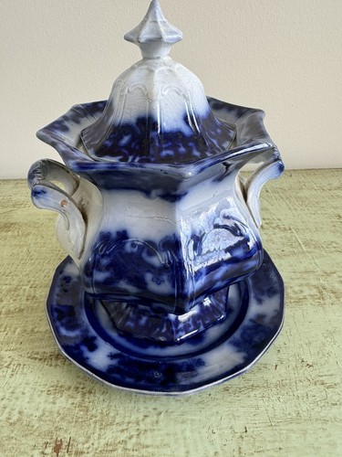 Vintage Chinese Blue and White Ironstone Pelew E. Challinor Jar With Lid & Plate
