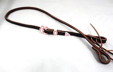 Dark Brown Leather 1/2" Bosal Hackamore Hanger Silver Plate Scroll Pink Buckle