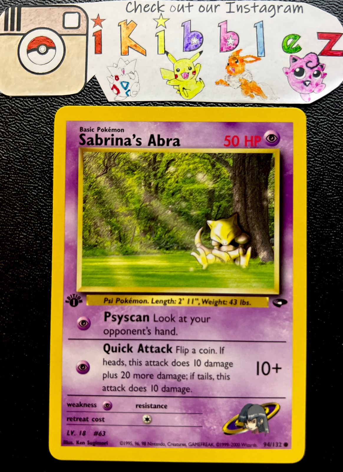 Sabrina’s Abra 94/132 NM 1st Edition Gym Hero Pokemon Card. Free Tracked Ship!