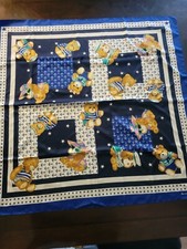NICE 34" Silk Scarf Made France Nautical Navy Blue Anchors Stars Bears Puppies