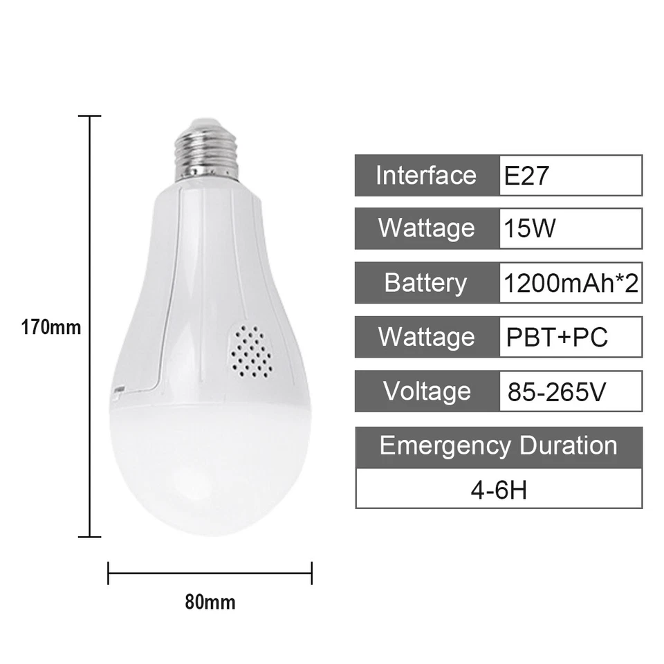 15W E27 LED Emergency Light Bulb Outdroor Hanging LED Lamp 220V Cool White 6500K - Image 3 of 4