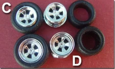 Vincent Wheels (C)(D) ORIGINAL STYLE AMERICAN RACING W/TIRES FOR TJET SLOT CARS