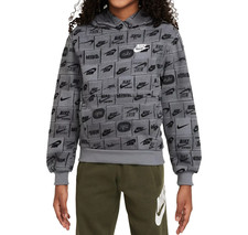 NWT-Nike Signature Sportswear Club Fleece Hoodie Gray Kids Size-XS- 55