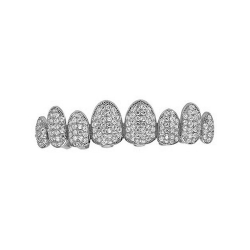14k White Joker Gold Grillz for Mouth Teeth Top Bottom Hip Hop 8 tooth Grills - Picture 9 of 10