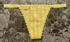 NWT VICTORIA'S SECRET YELLOW STRIPE LACE STRETCH V STRING THONG PANTIES