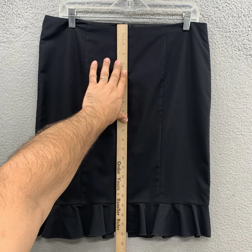 Falda lápiz negra Trina Turk para mujer en capas dobladillo fluido encaje abertura carrera talla 10 Foto 4 de 4