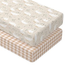 2 Pcs Muslin Silly Goose and Brown Gingham Crib Sheets for Boy Girl Soft Brea...
