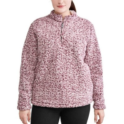 Time & Tru Red Sherpa Plush Fleece Fuzzy Quarter Zip Sweater Women's Size Large