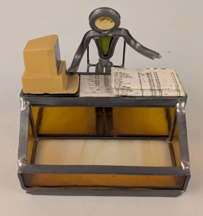 Portatarjetas de visita vintage vitrales caja baratija computadora escritorio arte Foto 2 de 4