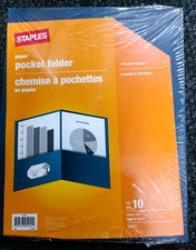 Lot Of 5 STAPLES Paper Pocket Folder 10 Pack Letter Size Navy Blue 13377