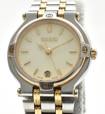 Vintage [ Exc+5 ] GUCCI 9000L Cream Dial Gold Silver Women's 24mm date Watch