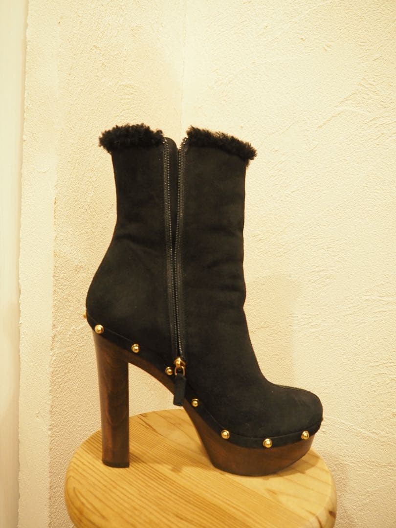 GUCCI Boots Shoes EU 37.5 US 7.5 Mouton Suede Black Authentic thumbnail 7