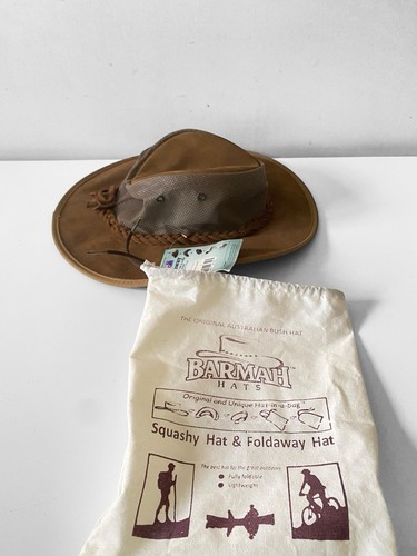 Barmah Cattle Suede Foldaway Cooler Airflow Hat Hickory With Travel Bag Large - Picture 4 of 9