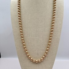 Vintage 90s Gold Tone Champagne Faux Pearl Beaded Necklace Women's Jewelry