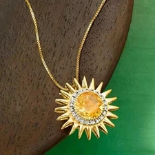 Women's Sun Flower 2Ct Lab Created Citrine Party Pendant 14K Yellow Gold Plated