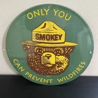VINTAGE GREEN SMOKEY THE BEAR  OIL MOTOR GASOLINE PORCELAIN SIGN