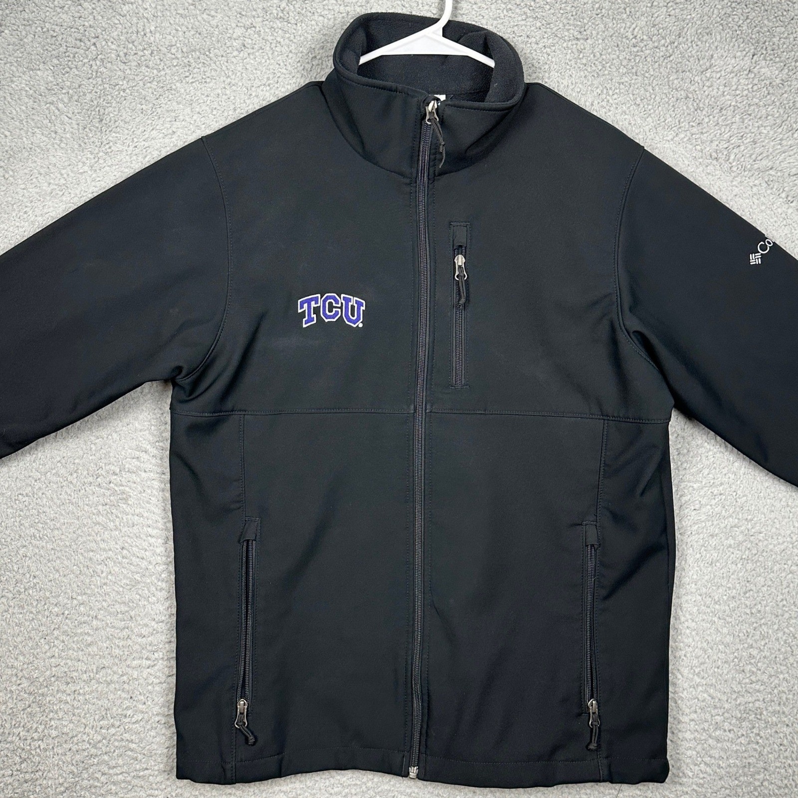 TCU Horned Frogs Columbia Jacket Mens Medium Black Softshell Fleece Lined Zip Up thumbnail 2