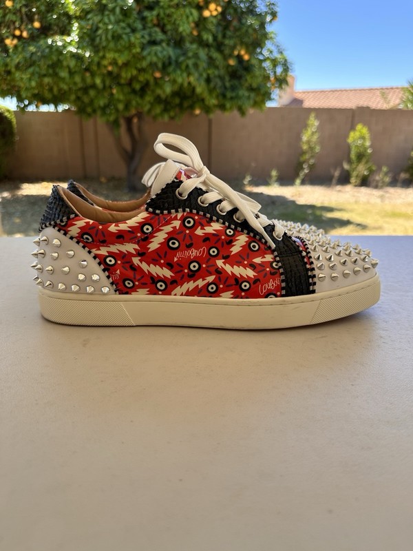 Christian Louboutin Men's Spiked Graphic Print Sneakers Red White Black 11