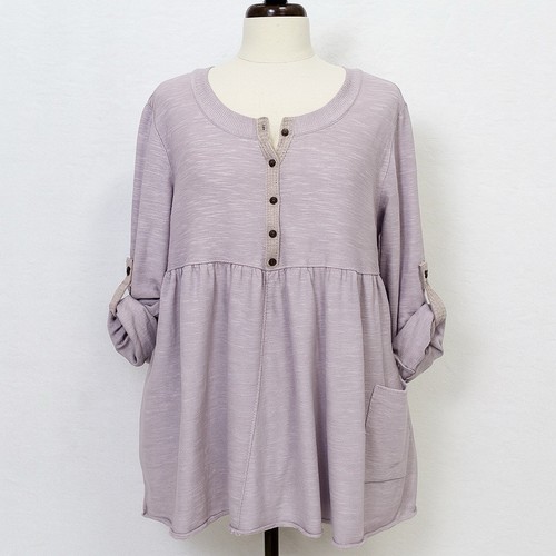 Free People Top Damen Medium Lavendel Babydoll Oversize Strick Rollriegel Henley