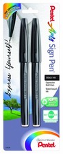 Pentel Arts Sign Pen, Black Ink, 2 Pack 2 Count Pack of 1 ,