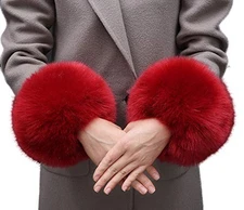 Winter Faux Fur Arm Warmers Short Furry Wrist Band Ring One Size Burgundy B