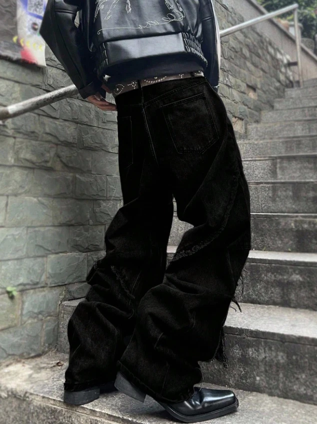 🔥 BLACK EXTREME Baggy Wide Leg Jeans | Y2K Skater Hip-Hop Streetwear Denim Pant - Image 2 of 4