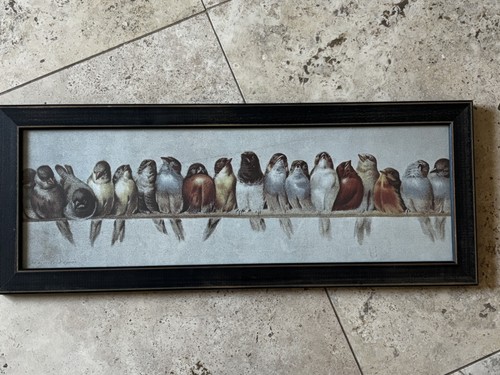Vintage Hector Giacomelli The Bird Perch Framed Art Print Finches Sparrows