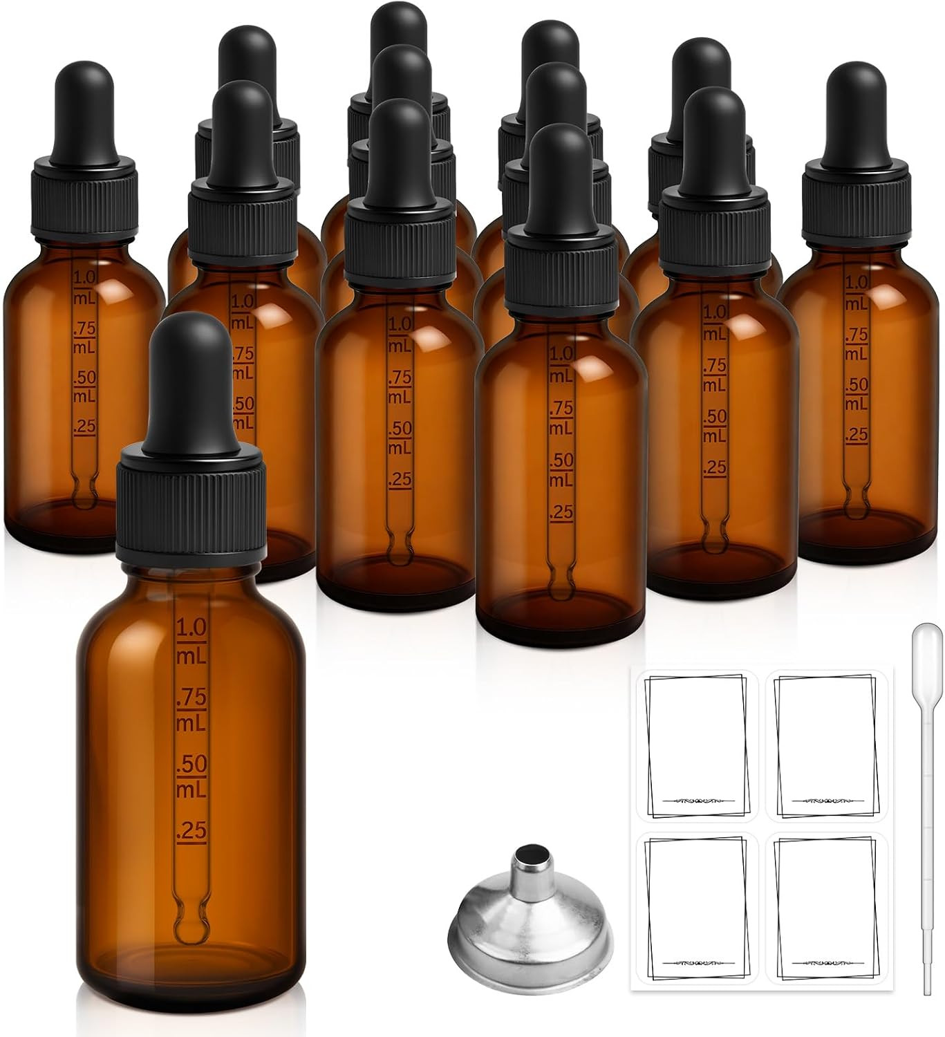 12 Pack, 1 Oz Tincture Bottles with Dropper, Amber Glass Dropper Bottle Leakproo