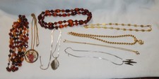 Fall Winter Necklace Lot of 8 Roman Trifari Faux Amber Rhinestones Vintage Costu