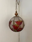 VINTAGE STAINED GLASS TIFFANY STYLE HANGING SWAG LAMP MCM