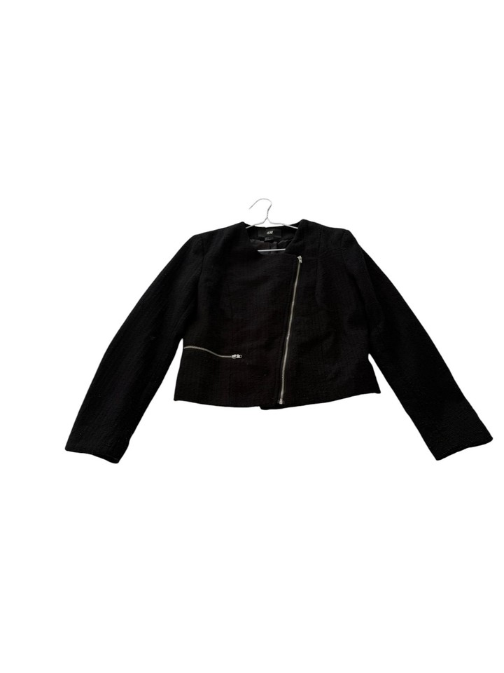 H and M Womens Size AUS 10 Black Knit Jacket Blazer Coat Good Condition