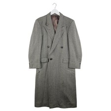 Crombie Mens Long Herringbone Overcoat Double Breasted Wool Size 36 Regular