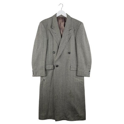 Crombie Herren langer Fischgrät Mantel Zweireiher Wolle Größe 36 Regular