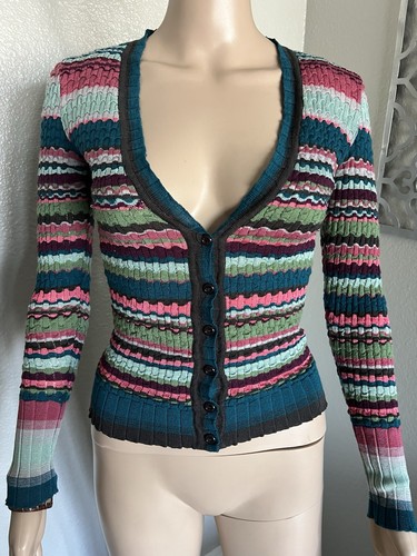 MISSONI Y2K Vintage Striped Texturized Rib Knit Silk Wool Blend Sweater XS / 40