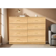 Modern Natural 8 Drawer Dresser Ample Storage Wide Chest of Drawers Sturdy Safe