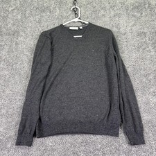 Calvin Klein Sweater Mens Medium Gray Italian Merino Wool V Neck Knit Pullover