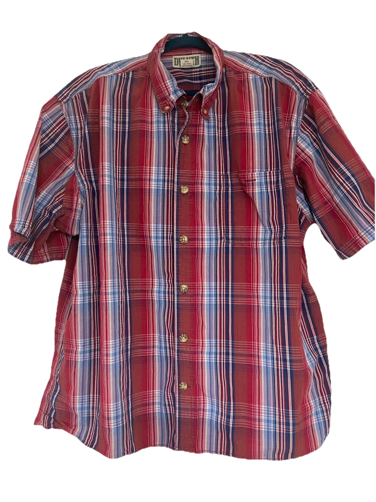 Duluth Trading Shirt Mens 2XL Red Plaid Button Up Workwear Short Sleeve Fishing