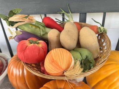 Vintage Fabric Vegetable Set Plush Produce Corn Carrot Tomato Play Food