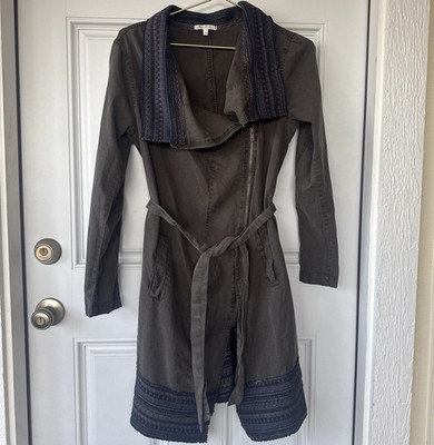 Willow & Clay olive green Belted Zip Trench Coat Mid-Length Pattern Trim Women S