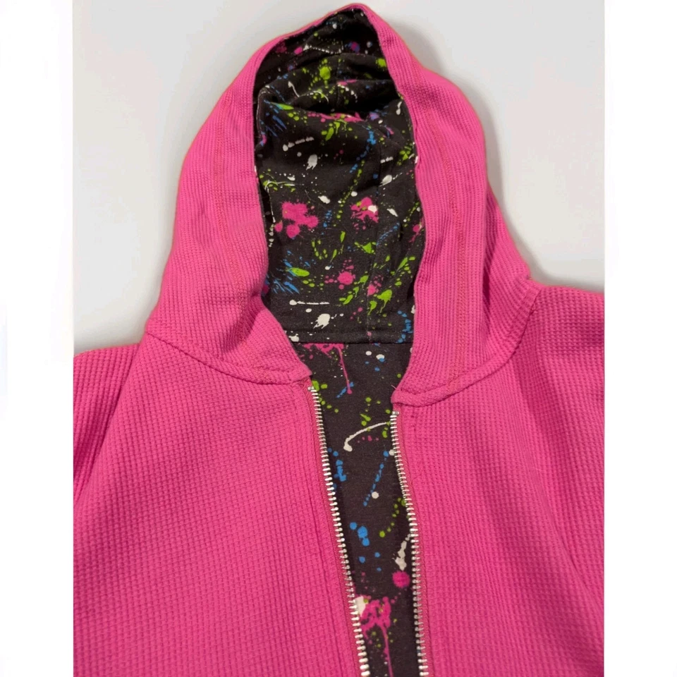 Sudadera con Capucha Mujer Pequeña Reversible Rosa Cremallera Negra Pintura Salpicaduras Y2K Hip Hop Retro Foto 4 de 4