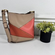 Donna Karan Adan Color-Block Bucket Purse Sand Beige Adjustable