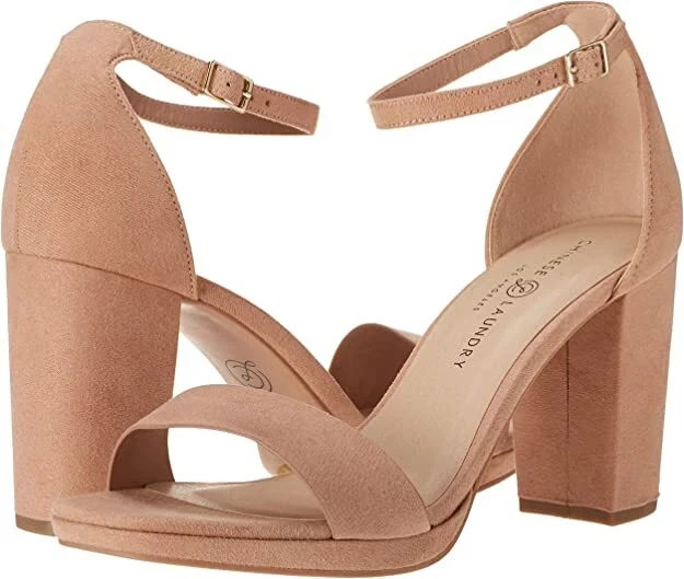Chinese Laundry Women's Teri Sandal Block Heel Shoes Ankle Strap 7 37.5 Nude