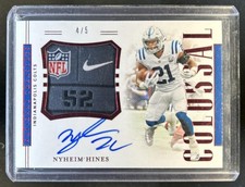 2018 National Treasures Nyheim Hines Rookie Colossal Laundry Tag Patch Auto #/5