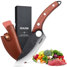 Huusk Viking Japanese Meat Cleaver, Forged Boning Knife With Sheath, High Car...
